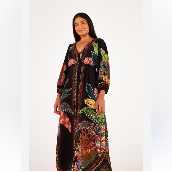 FARM RIO Black Cool Leopards Midi Dress - Picture 2 of 8